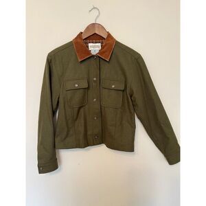 Cambridge Dry Goods Jacket S Wool Blend Plaid Lining Velvet Collar Dark Green
